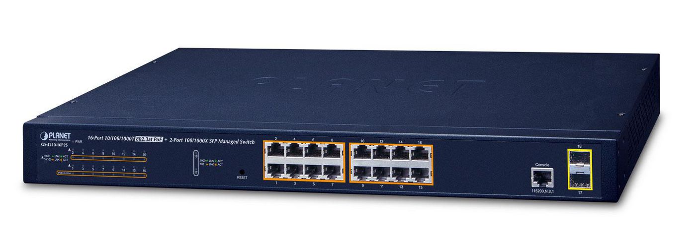 Planet 16-Port 10/100/1000T 802.3at PoE + 2-Port 100/1000X SFP