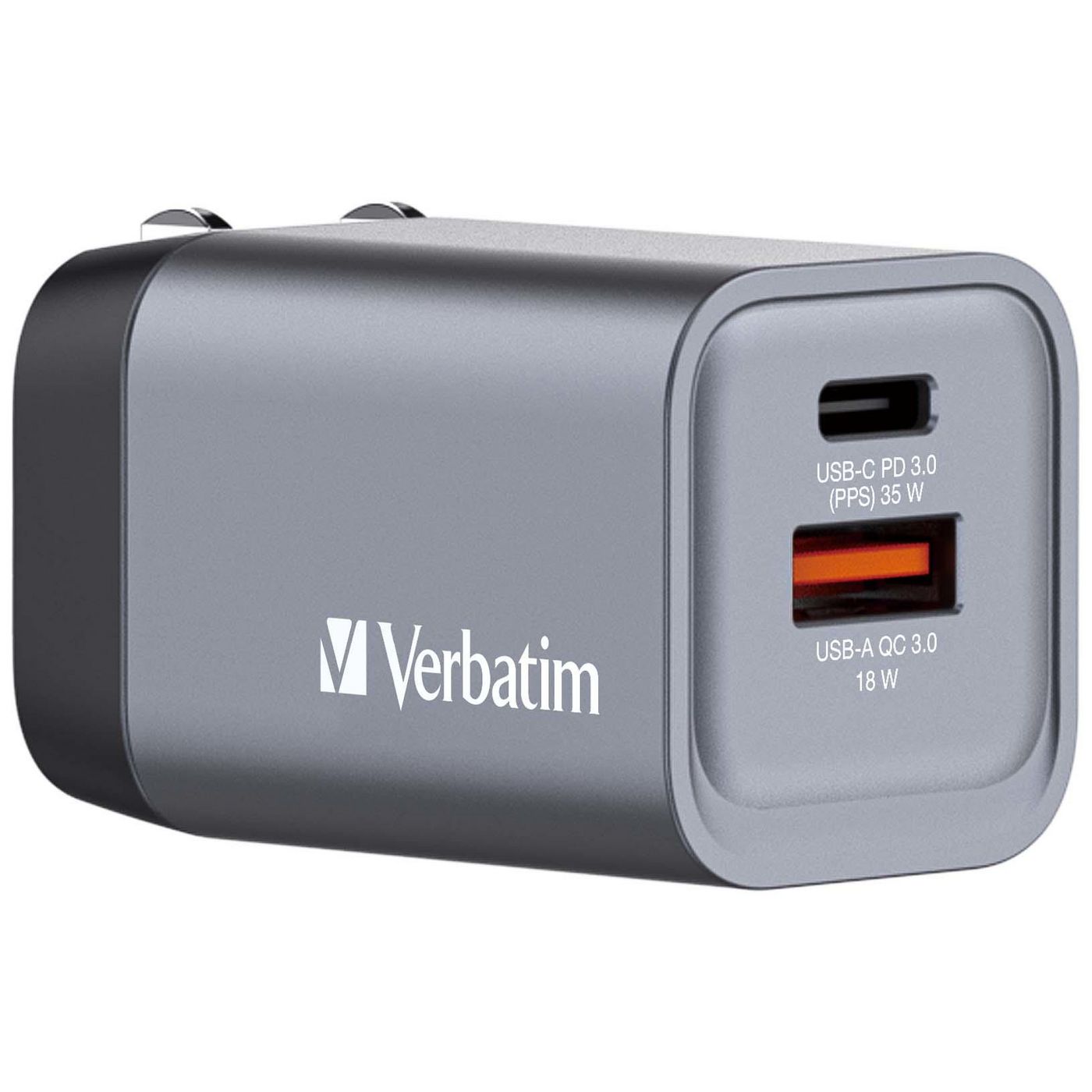 Verbatim GNC-35 GaN Charger 35W with 1 x USB-C® PD 35W. 1 x USB-A  