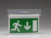 LuxIntelligent Low Voltage exit sign c/w Legend (EC Arrow Down) - complete with NiCd battery pack & first fix base - W126738568