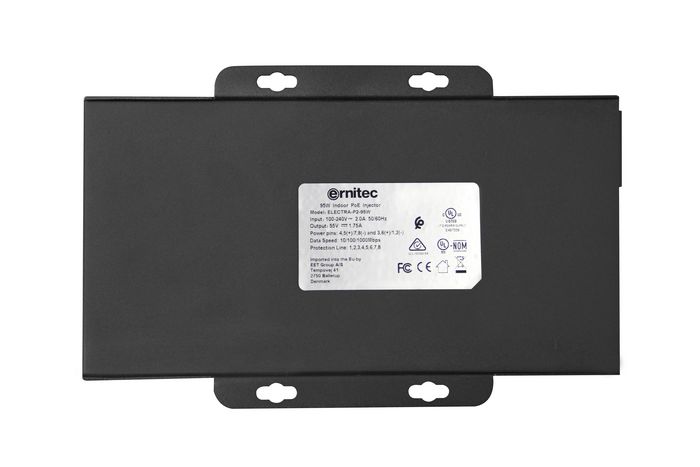 Ernitec 95W 802.3af/at PoE Injector, 100-240 V, 50-60 Hz, 55V DC, Maximum 1000 Mbps, 100 m, Black - W124789703