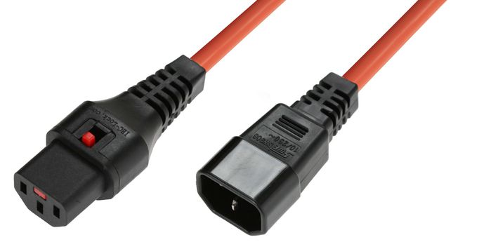 MicroConnect C13 IEC Lock to Male C14, 3 x 1.00mm2, 1m, Orange - W124468936