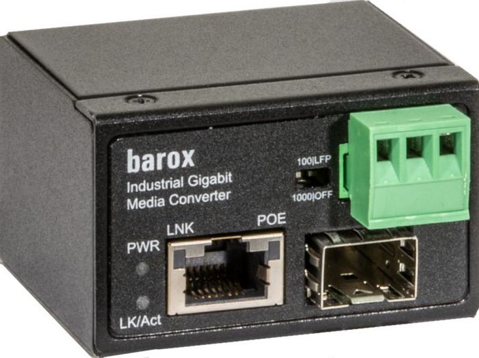 Barox Industrial media converter 10/100/1000BaseTX to SFP with PoE+ - W125805089
