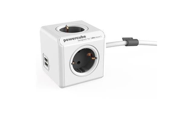 MicroConnect PowerCube Docking Station, Power Distribution with USB ports, 4 sockets, 3m, white/grey - W125872052