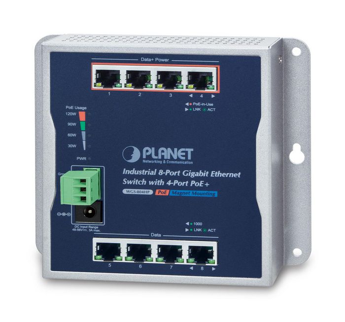 Planet 8 x Gigabit Ethernet RJ-45, 4-Port PoE+, Wall Mounted - W125178107