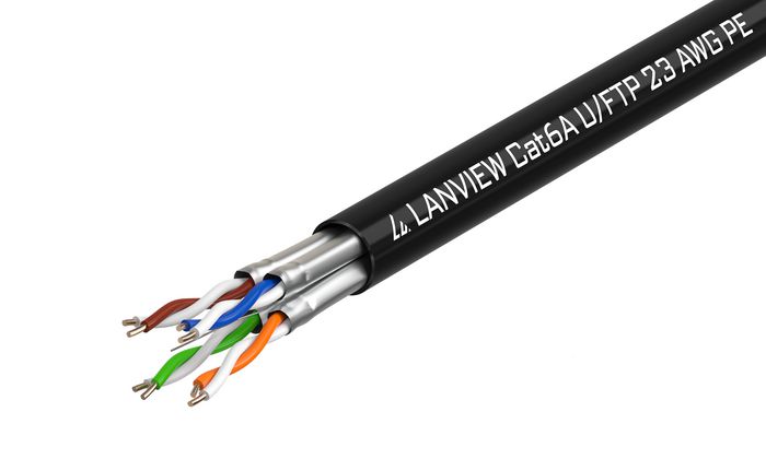 Lanview 500m Cat6a U-FTP cable 4x2xAWG23 PE black outdoor - W125941340