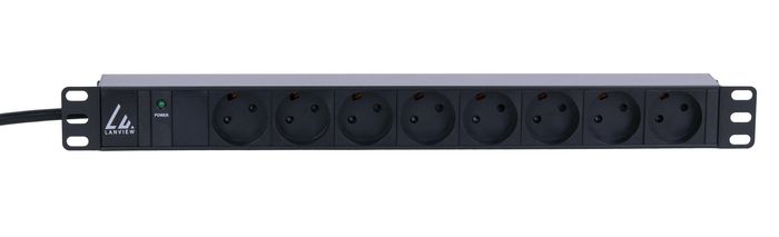 Lanview 19'' rack mount power strip 10A with 8 x danish type K socket - W125960703