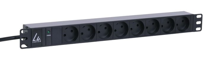 Lanview 19'' rack mount power strip 10A with 8 x danish type K socket - W125960703