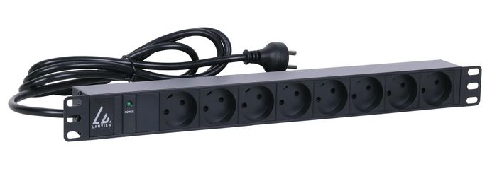 Lanview 19'' rack mount power strip 10A with 8 x danish type K socket - W125960703