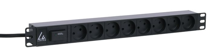 Lanview 19'' rack mount power strip, 10A with surge protection and 8 x Danish type K grounded sockets - W125960707