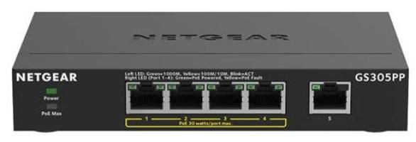 Netgear 5-Port Gigabit Ethernet, 4 PoE Ports, 10 Gbps, 128 KB, 83 W, Desktop, Metal - W126258107