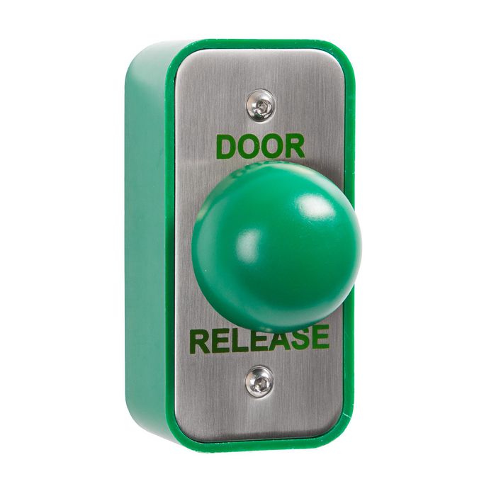 RGL Weatherproof Stainless Steel Large Green Dome Button Door Release text,With Collar,4 Amp Load,IP66 - W126739323