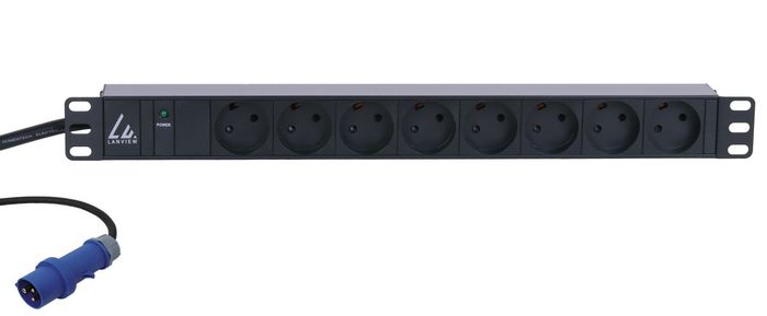 Lanview 19'' rack mount power strip, 3m, 16A with 8 x Danish type K grounded sockets - W125960704