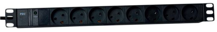 Lanview 19'' rack mount power strip, 3m, 10A with surge protection, 8 x Danish type K grounded sockets - W125960709