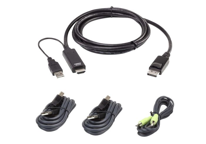 Aten Cable kit: 1x True 4K 1.8M HDMI to DisplayPort Active Cable, with seperate 2x USB and 1x audio cables  (Single display), recommended for Secure KVM switches - W127165004
