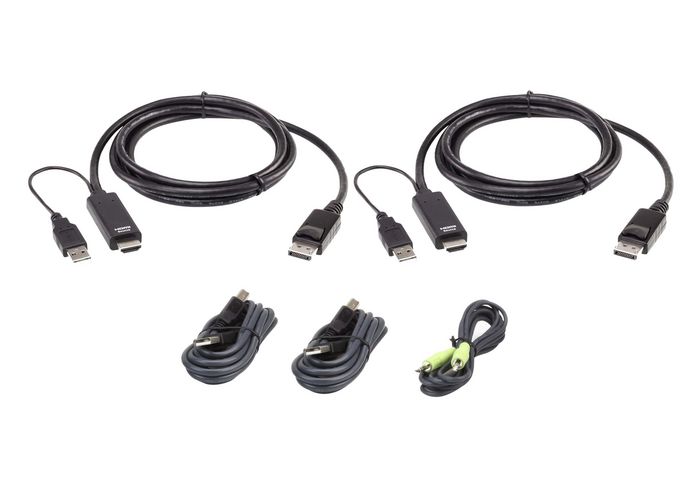 Aten Cable kit: 2x True 4K 1.8M HDMI to DisplayPort Active Cable, with seperate 2x USB and 1x audio cables (Dual display), recommended for Secure KVM switches - W127165005