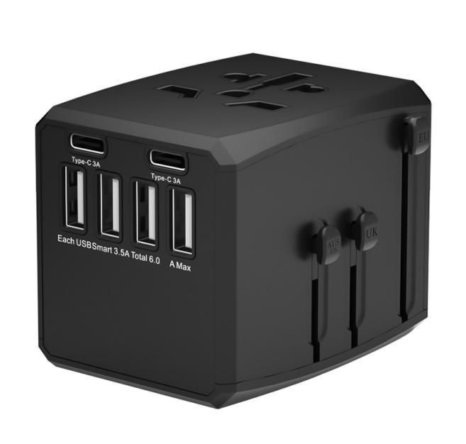 MicroConnect World Travel Adapter, 4 USB A and 2 USB C port, W128327830 ...