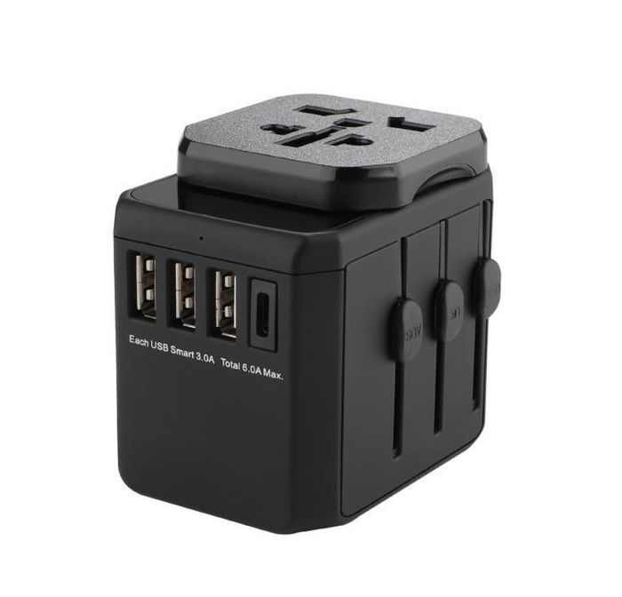 MicroConnect World Travel Adapter, 3 USB A ports and 1 USB-C port, with ...