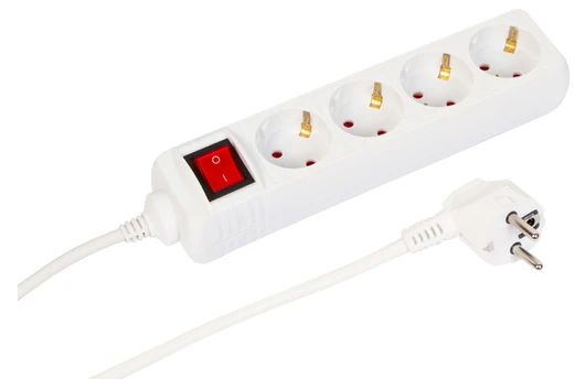 MicroConnect 4-way Schuko Power Strip on/off switch 5M, White ...