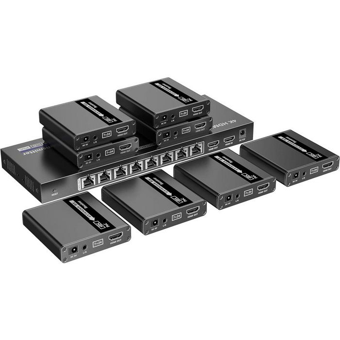 Techly 8-way HDMI splitter with extender on 4K network cable up to 70 ...